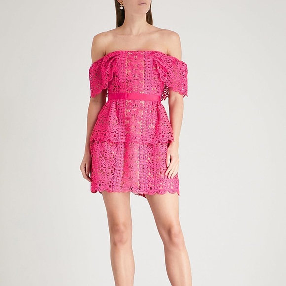 Self-Portrait off shoulder mini dress Fuchsia - Picture 2 of 6